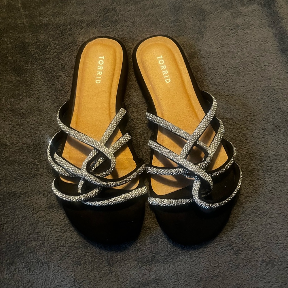 Torrid Black Sandals with Glittering Silver Accents
